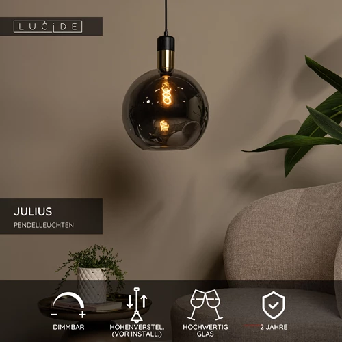 Lucide JULIUS - Pendelleuchten - Ø 40 cm - 1xE27 - Rauchfarbe Grau - USP